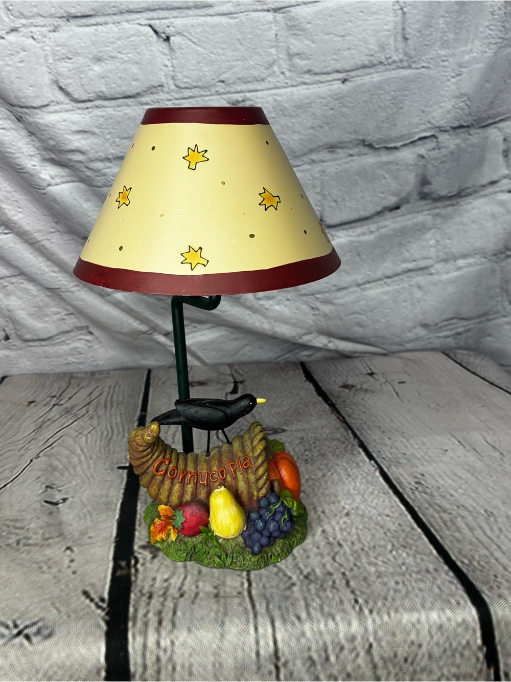Vtg 90s Cottagecore Fall Autumn Harvest Kitsch Tea Light Candle Lamp Cornucopia